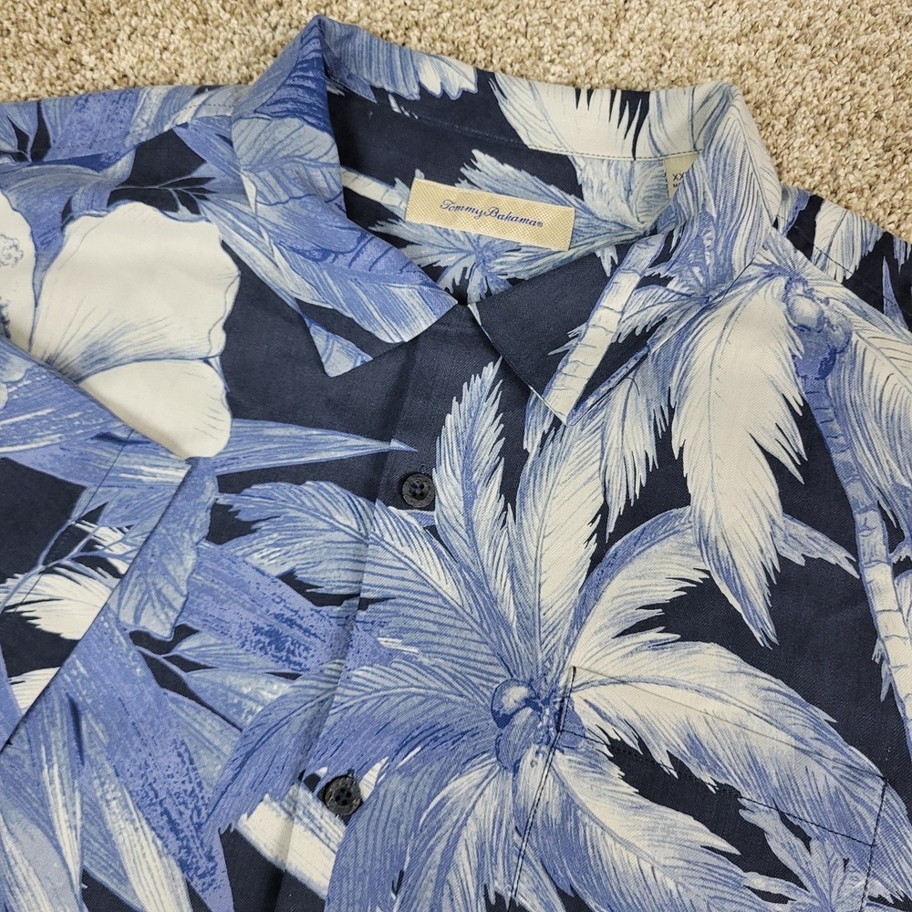 Tommy Bahama Mens 2XL Blue AOP Floral Hawaiian Short Sleeve 100% Silk
